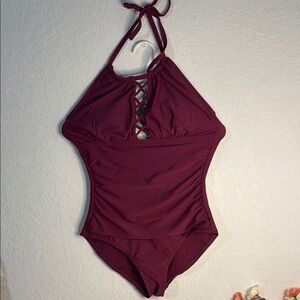 Elegant Burgundy One-Piece Swimsuit